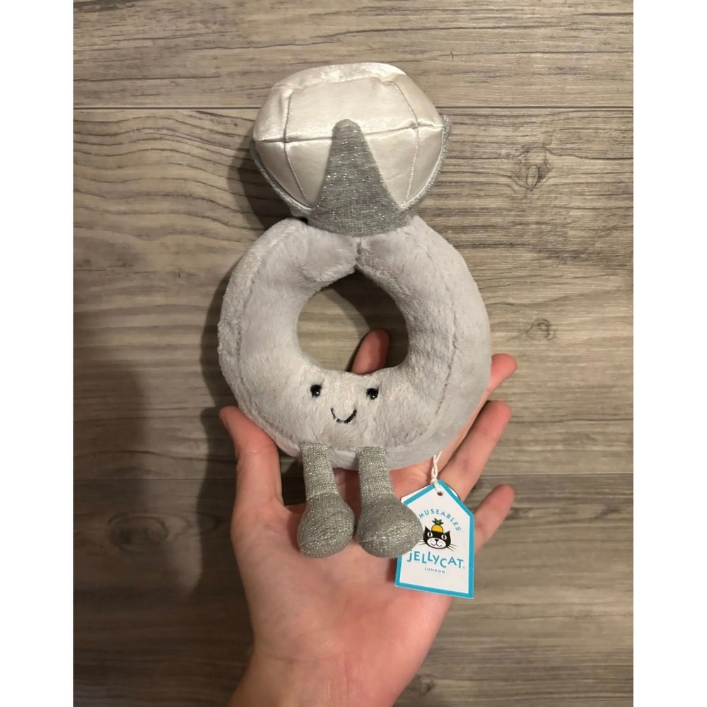 Jellycat Amuseables Diamond Ring Plush Soft Toy Engagement Wedding Silver NWT